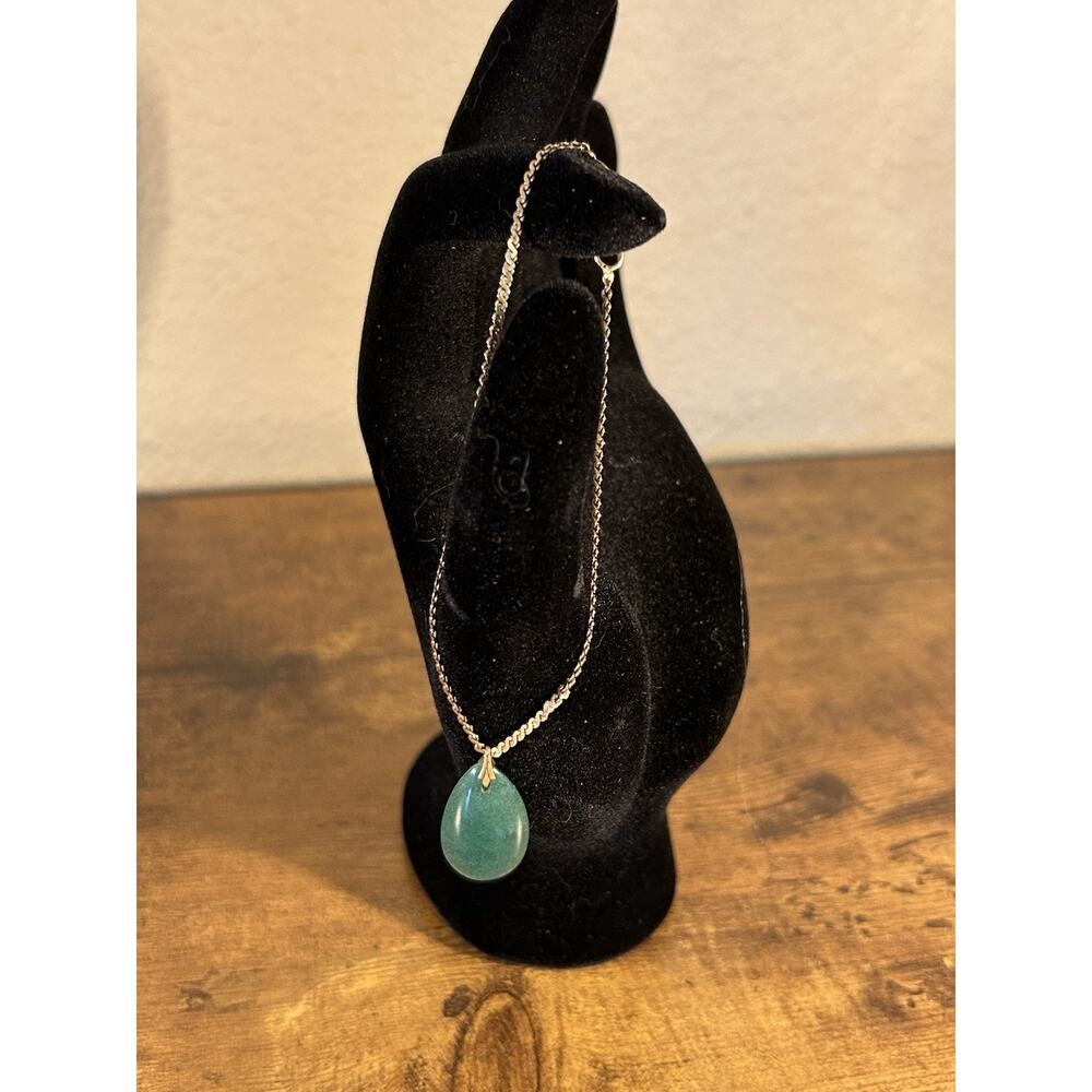 14K Solid Gold Italy Aventurine Teardrop Bracelet Green Stone 14KT Fine Jewelry